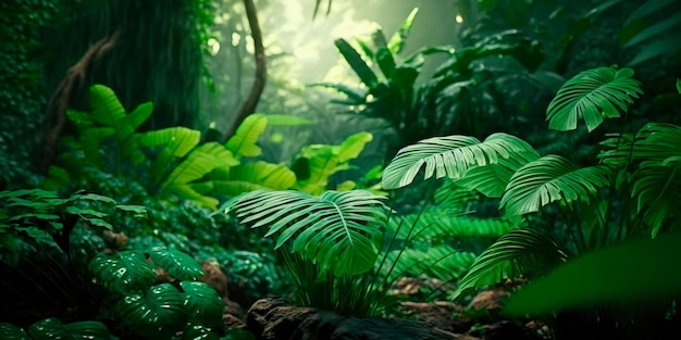 Lush green foliage in a tropical rainforest Generative AI