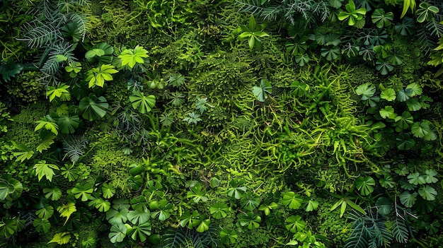 Густая зеленая листья различных растений создают плотный текстурированный фон