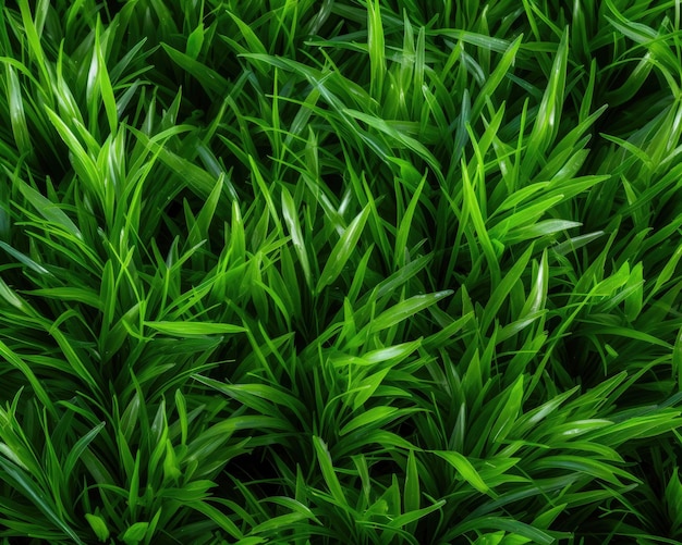 Lush green grass meadow closeup texture flat lay background