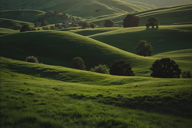 Lush Green Hills Cartoon Landscape
