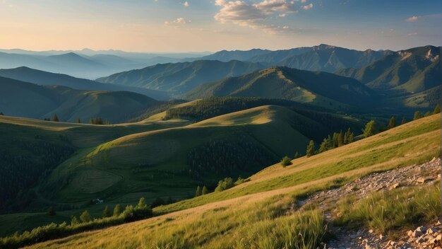 Lush green hills under a cloudy sky