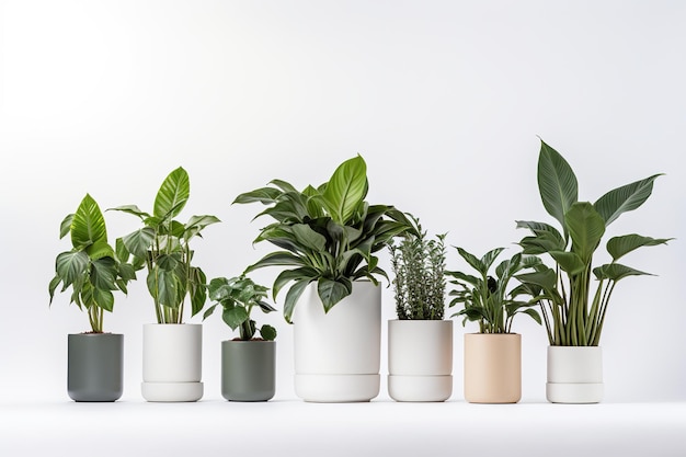 Photo lush green houseplants collection on white