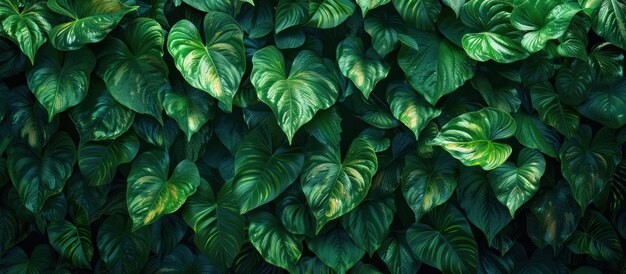 Photo lush green leafy wall close up