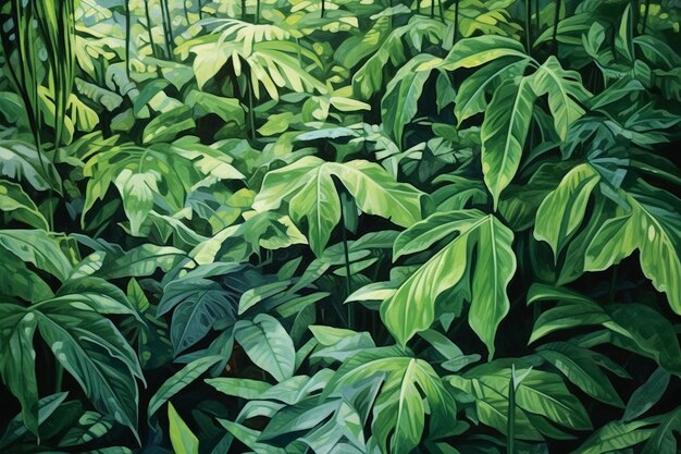 Lush Green Leaves Amidst Shadowy Foliage