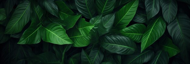 Lush green leaves background Tropical foliage in nature