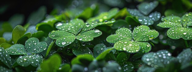 Плодородные зеленые листья, покрытые каплями воды