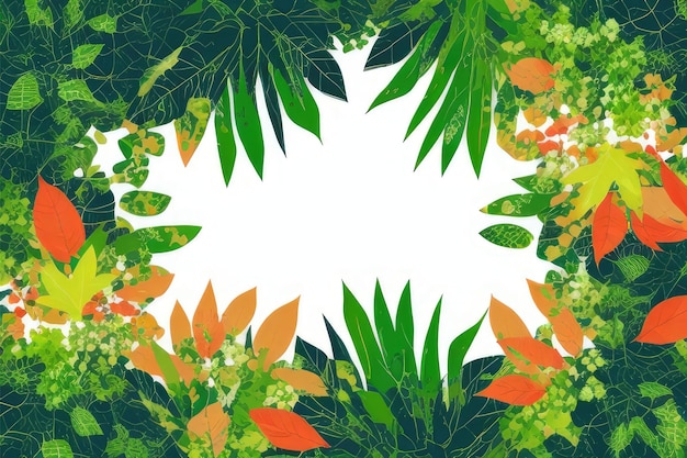 пышные зеленые листья и цветы тропические листья на ярком фоне 1