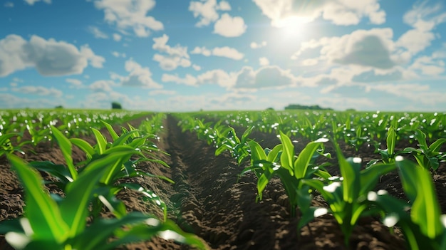 Photo lush green plant field under blue sky