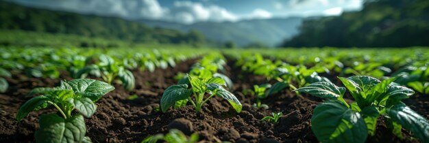 Lush Green Plants With Distant Mountains