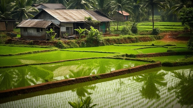 Photo lush green rice fields from above