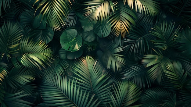 Photo lush green tropical palm leaves with depth and texture