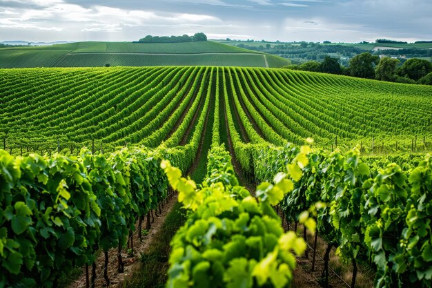 Photo a lush green vineyard with rows of vines