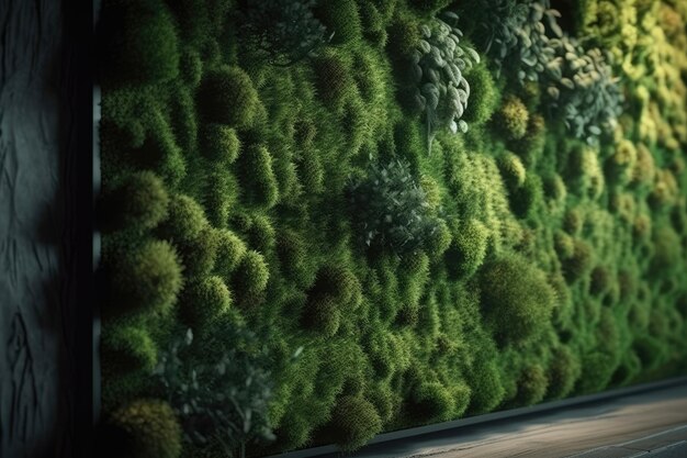 Lush green wall covered in natural moss Generative AI