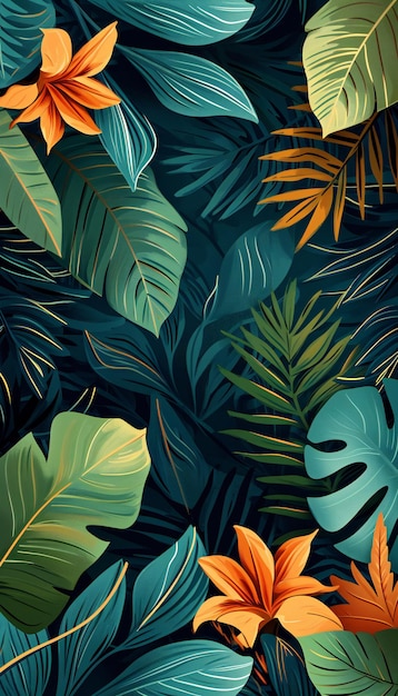 Lush Greenery Tropical Leaves Textured Background