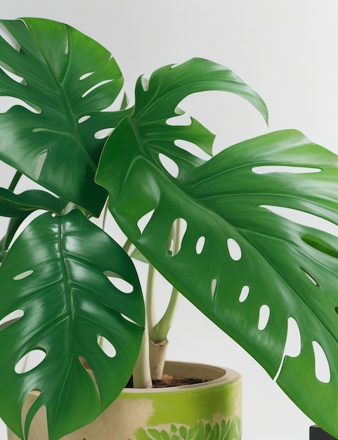 Lush Greenery Tropical Monstera Leaves in a Pot Basking in Radiant Light