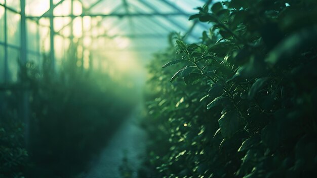 日光に浴びた緑の温室植物 成長と環境に優しいテーマを体現する