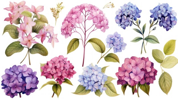 Lush Hydrangeas Plants with Beautiful Leaves and Flowers AI Generated