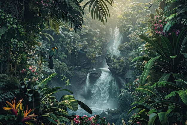 Фото Оазис пышных джунглей скрытый рай водопадов в день земли