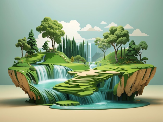 Плодородный ландшафт 3D иллюстрация вырубленной травы с ландшафтом