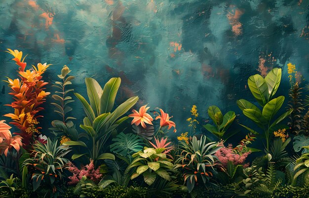 Foto lush life una vivace collezione di piante su uno sfondo dipinto