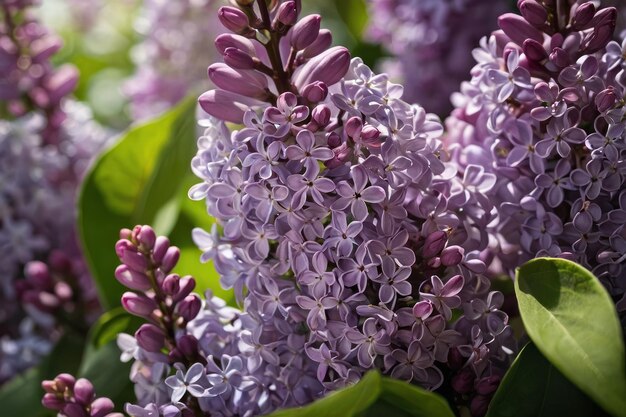 茂ったリラックの花