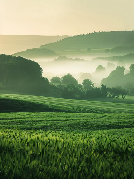 Lush meadows at dawn