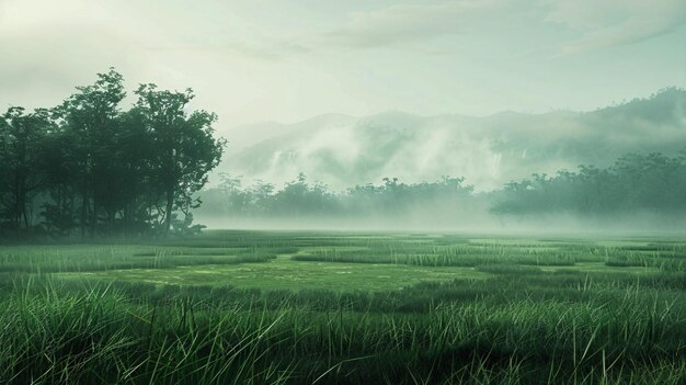 Lush meadows at dawn