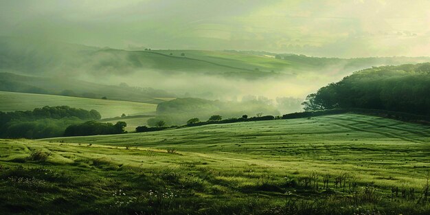 Photo lush meadows at daybreak