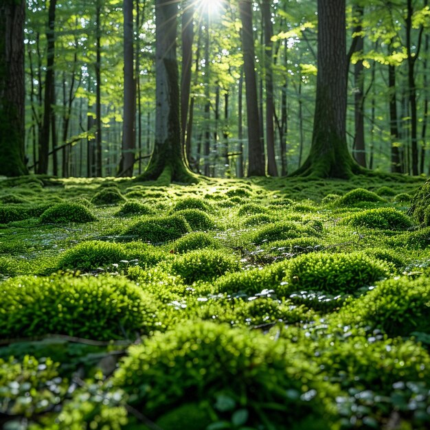 Lush moss on forest floor