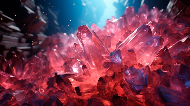 lush pink crystals on rocks