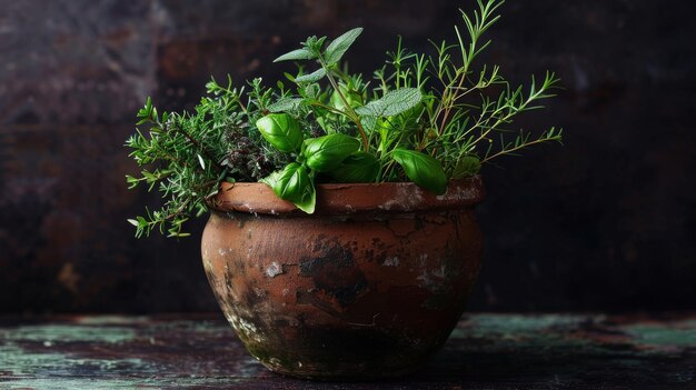 緑豊かな鉢の植物が田舎のテーブルを飾り,部屋に自然の触れをもたらします