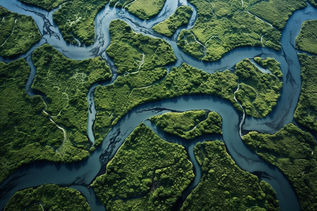 Lush River Delta Aerial View Generative AI