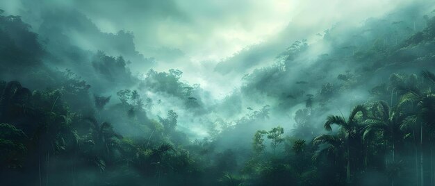 Lush Southeast Asian jungle with fog mystical aura and realistic nature Concept Southeast Asia Jungle Mystical Aura Nature Fog