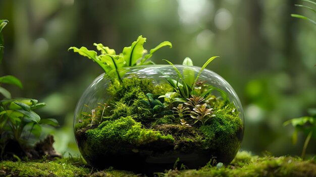 Lush Terrarium amidst a Forest Backdrop