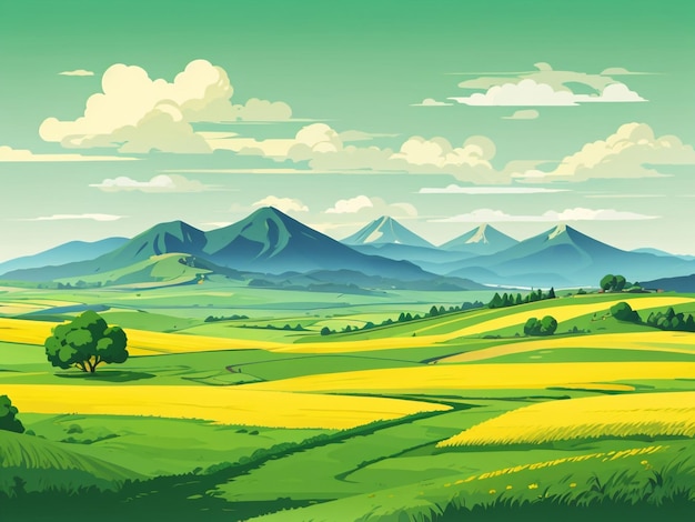 Lush Tranquility Vector Illustration of Green Landscape Background