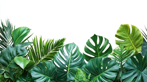 lush tropical foliage arranged against a white background
