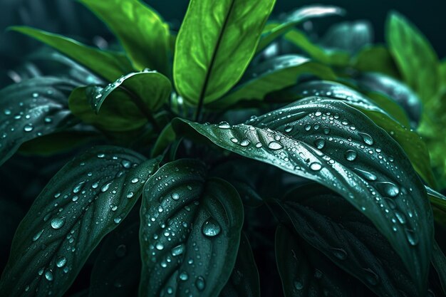 Lush Tropical Foliage Wet Dark Green Leaves for Backgrounds