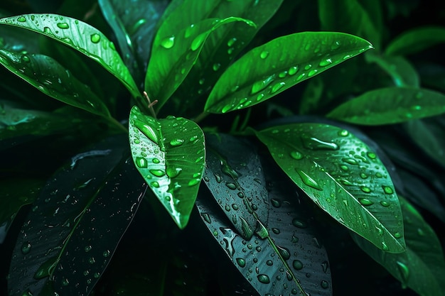 Lush Tropical Foliage Wet Dark Green Leaves for Backgrounds