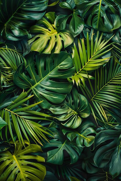 Lush tropical green leaves filling the frame Nature pattern photography with a vibrant jungle theme