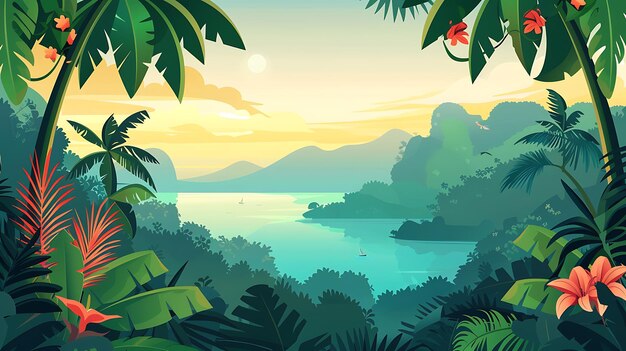 Photo lush tropical island paradise with vibrant greenery and calm blue waters
