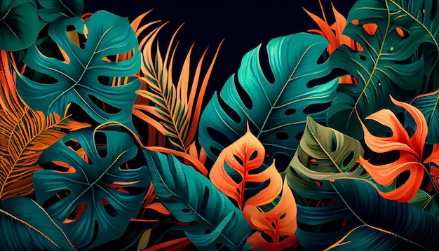 Lush tropical leaves background Generative AI