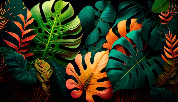 Lush tropical leaves background Generative AI