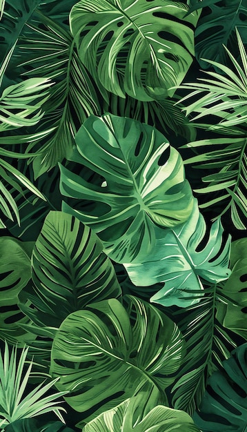 Lush Tropical Monstera and Palm Leaves