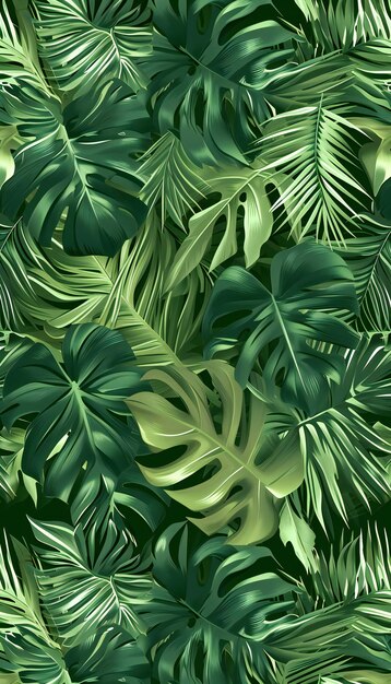 Lush Tropical Monstera and Palm Leaves