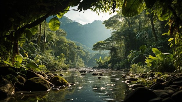 Foto il lussureggiante baldacchino della foresta pluviale tropicale