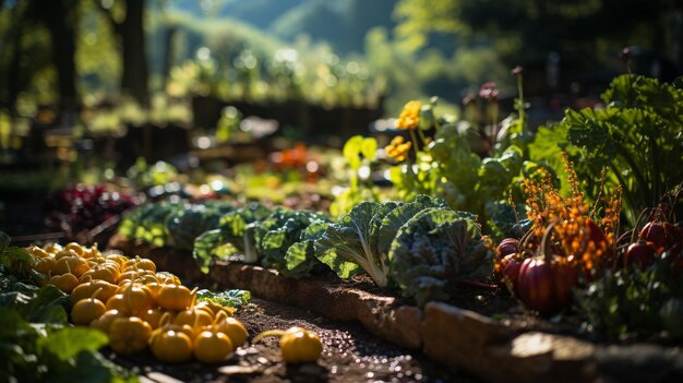 Photo lush vegetable garden with a variety of organic produce