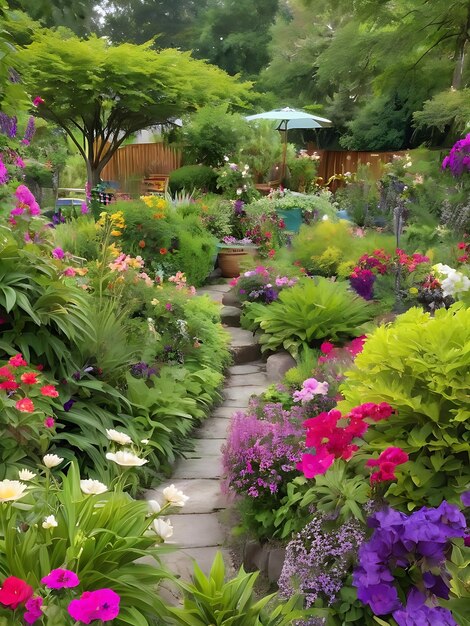 A lush vibrant garden bursting with colorful flower