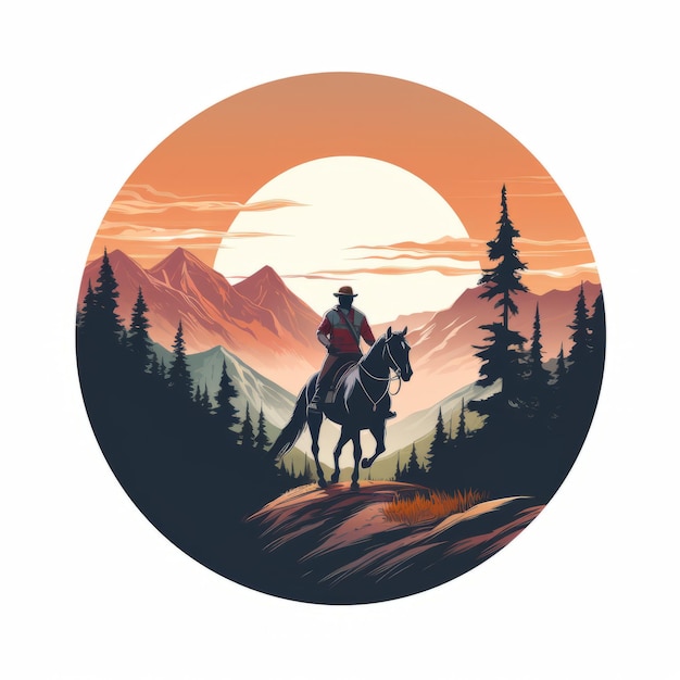 Lush And Vibrant Horseback Riding Logo With Hiker In The Woods