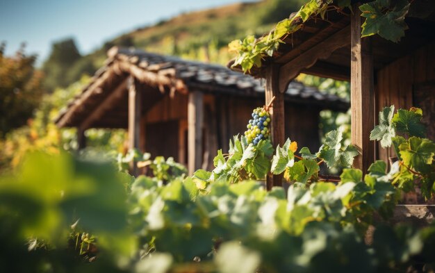 Foto le vigne lussureggianti si intrecciano e si girano in spirale attraverso un campo assolato