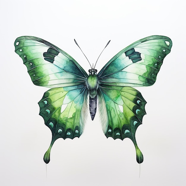 Lush Wings Watercolor Butterfly in Shades of Green